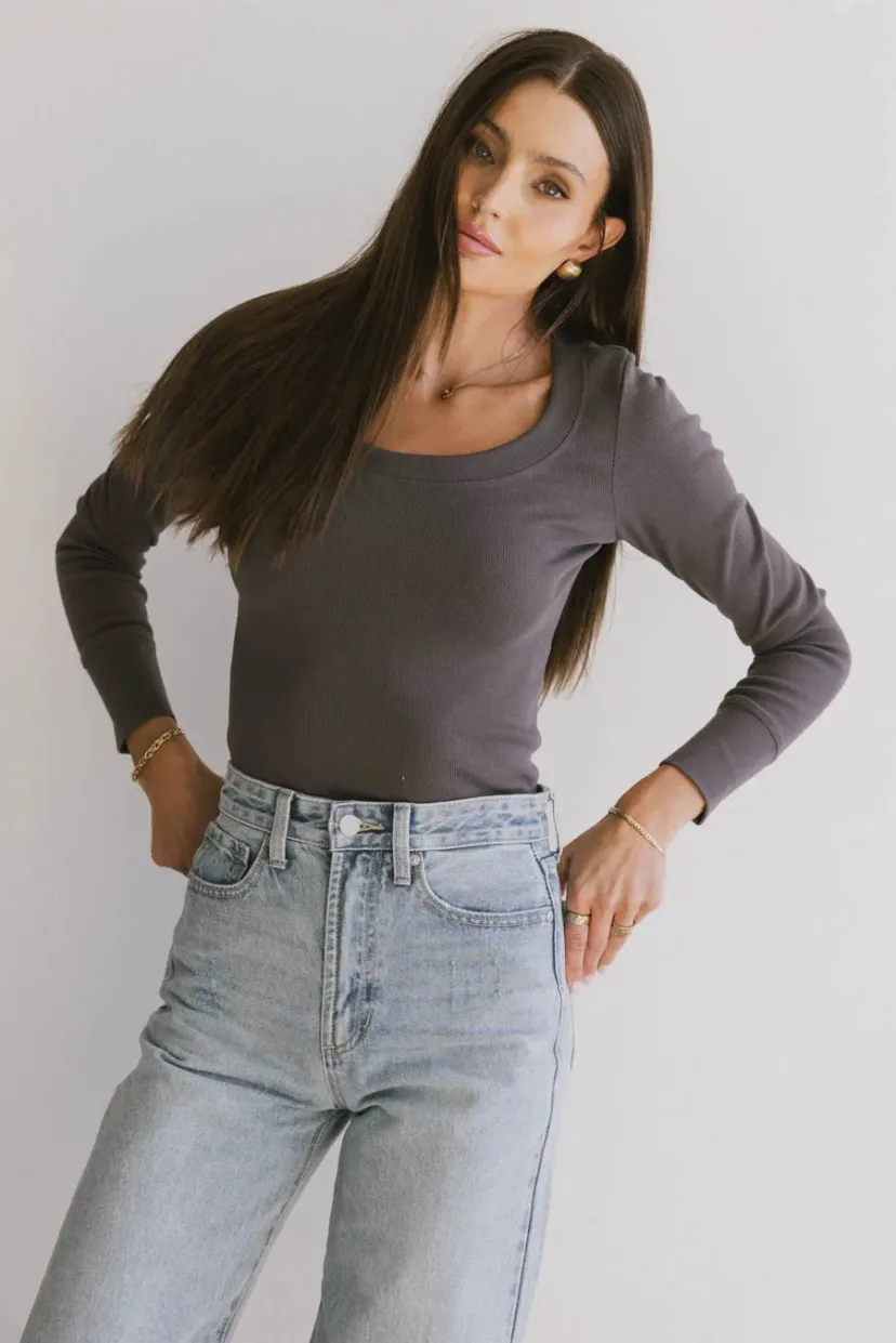 Tops | Essentials>Bohme Tylar Scoop Neck Top in Charcoal