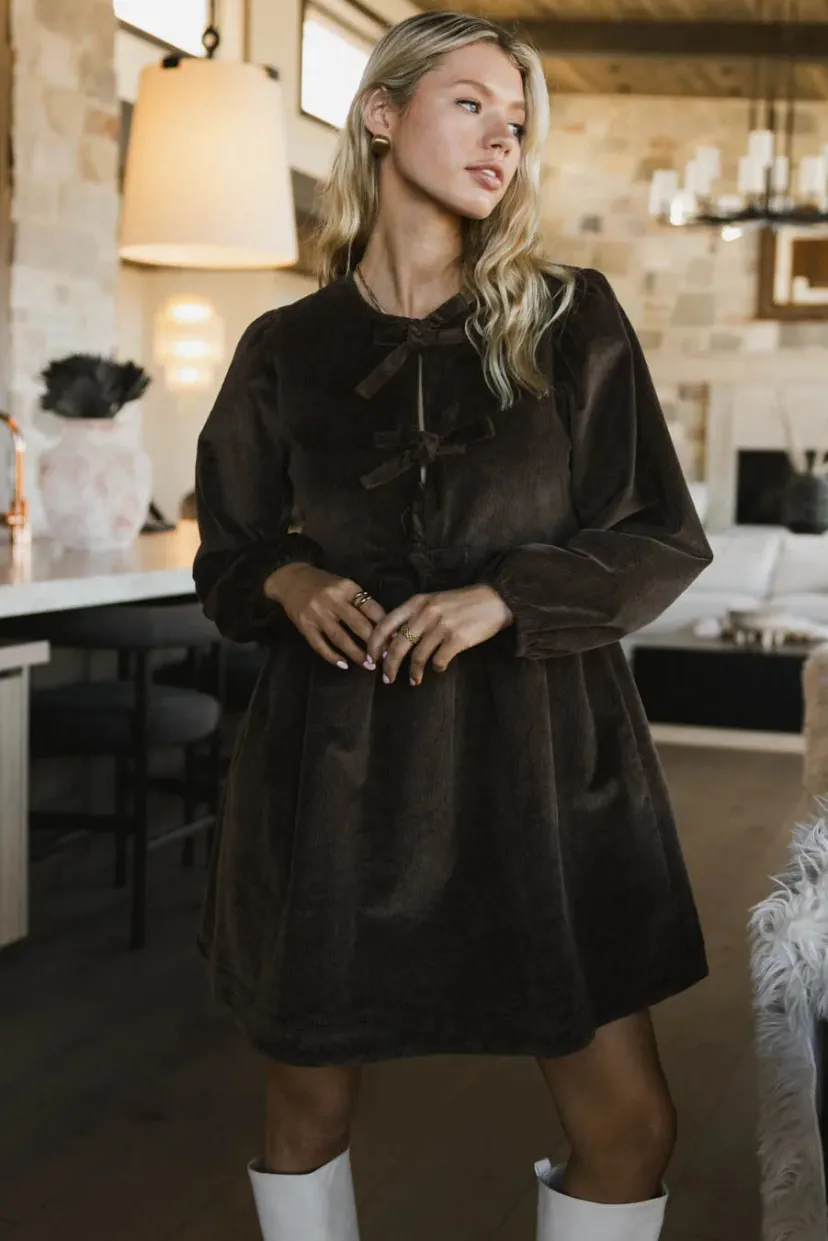 Dresses>Bohme Tyler Peplum Mini Dress in Corduroy Brown