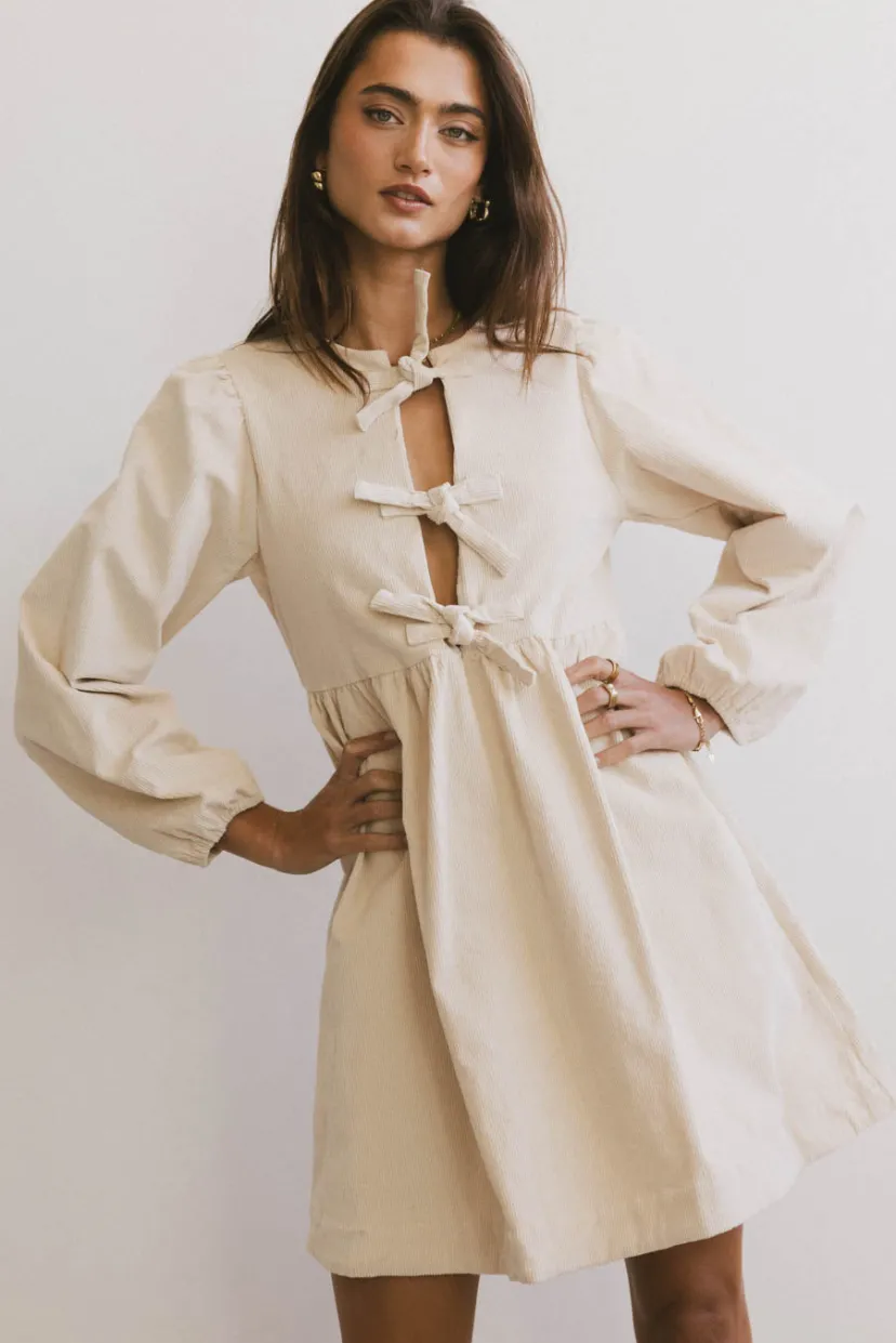 Dresses | Mini Dresses>Bohme Tyler Peplum Mini Dress in Corduroy Ivory
