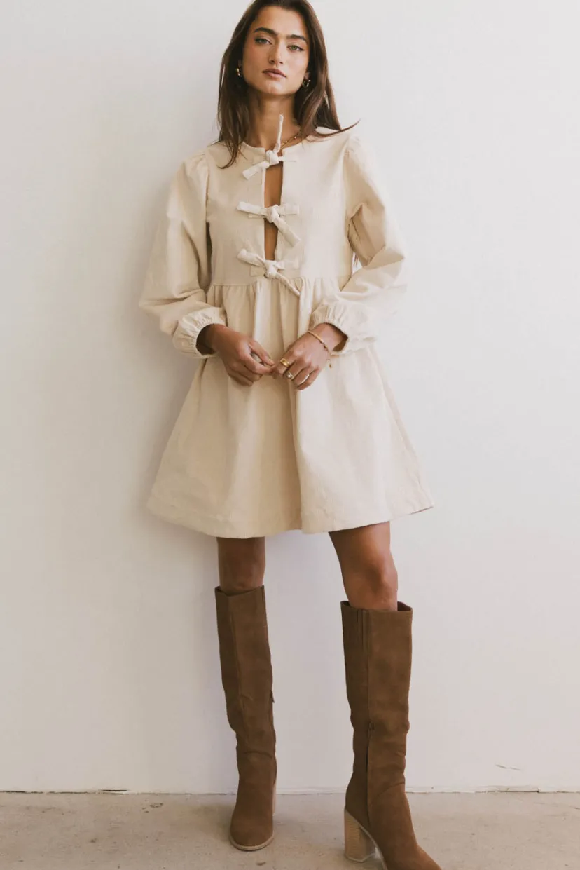 Dresses | Mini Dresses>Bohme Tyler Peplum Mini Dress in Corduroy Ivory
