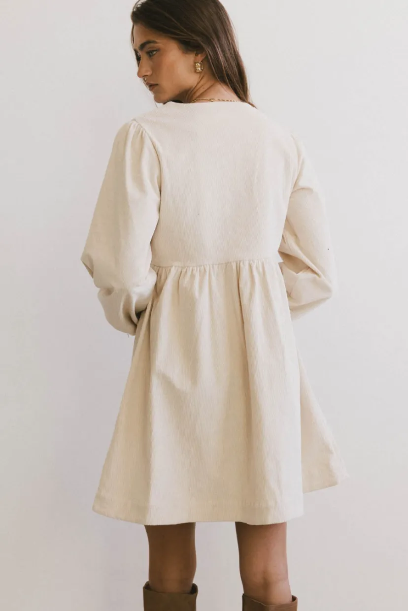 Dresses | Mini Dresses>Bohme Tyler Peplum Mini Dress in Corduroy Ivory