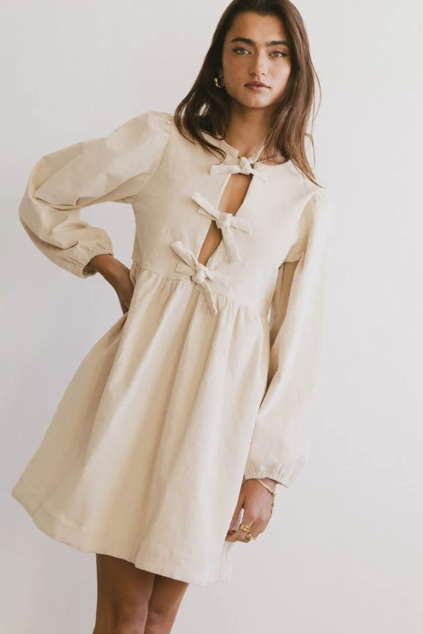 Dresses | Mini Dresses>Bohme Tyler Peplum Mini Dress in Corduroy Ivory