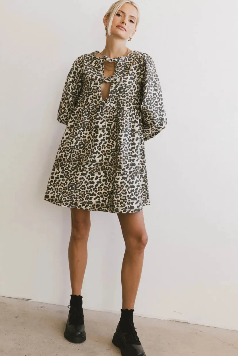 Dresses | Mini Dresses>Bohme Tyler Peplum Mini Dress in Leopard