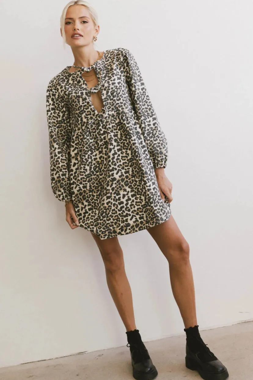 Dresses | Mini Dresses>Bohme Tyler Peplum Mini Dress in Leopard