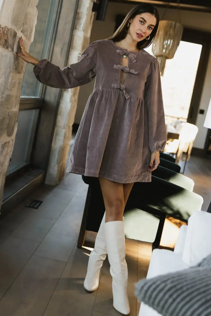 Dresses | Mini Dresses>Bohme Tyler Peplum Mini Dress in Corduroy Mauve