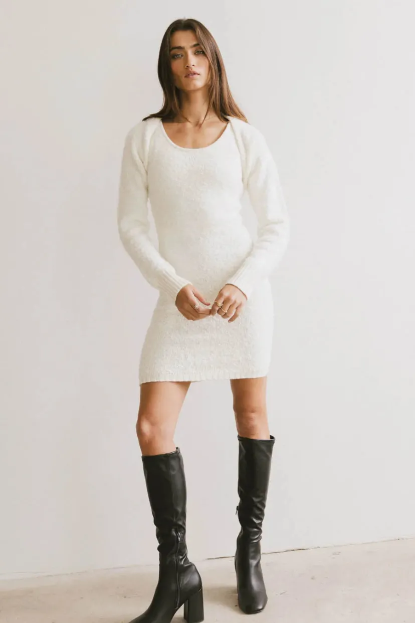 Dresses | Mini Dresses>Bohme Vale Textured Knit Mini Dress in Cream Ivory