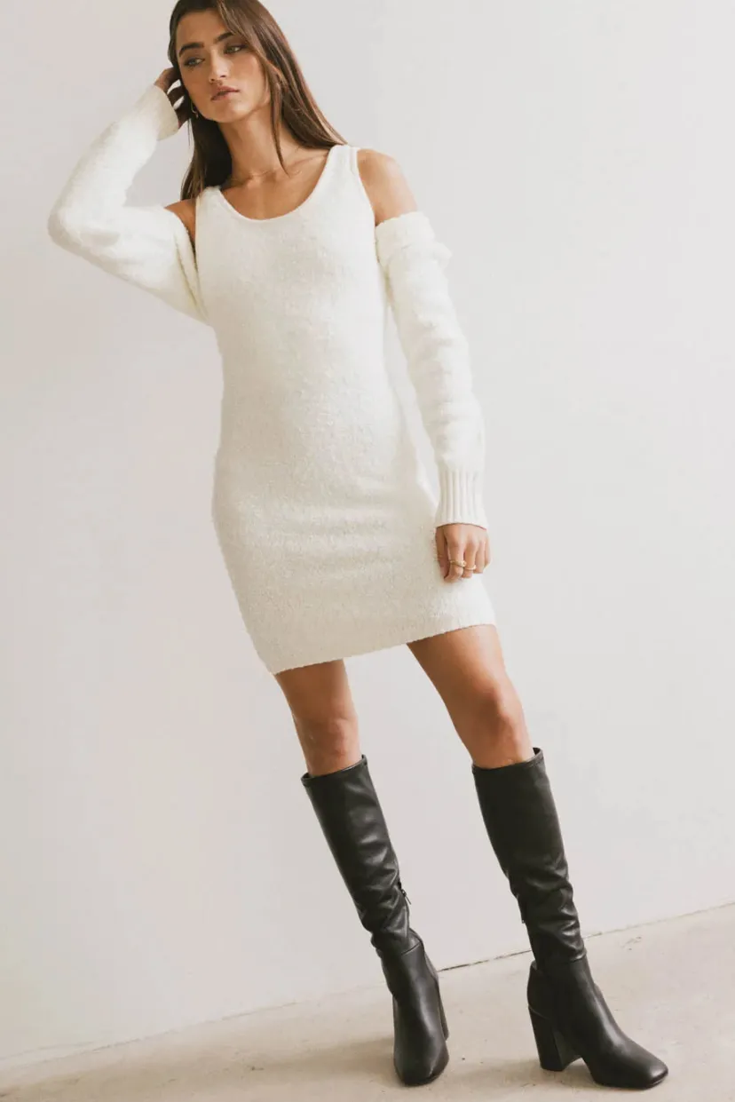 Dresses | Mini Dresses>Bohme Vale Textured Knit Mini Dress in Cream Ivory