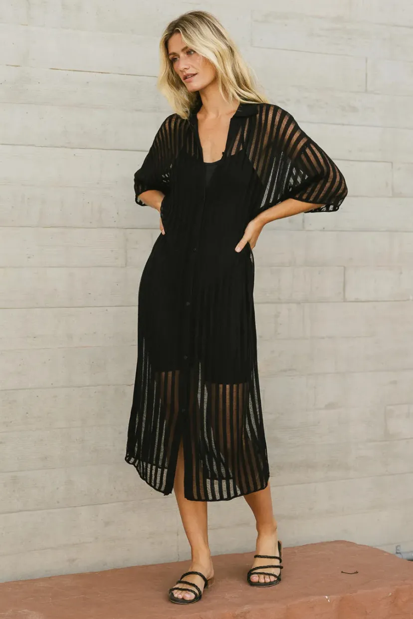 Dresses | Midi Dresses>Bohme Venetia Sheer Midi Dress in Black