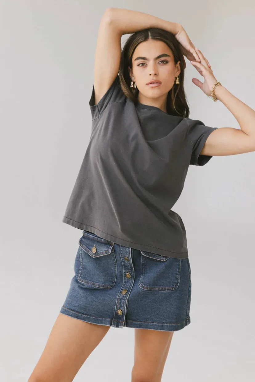 Tops | Tees & Tanks>Bohme Weekend Vibe Tee in Charcoal