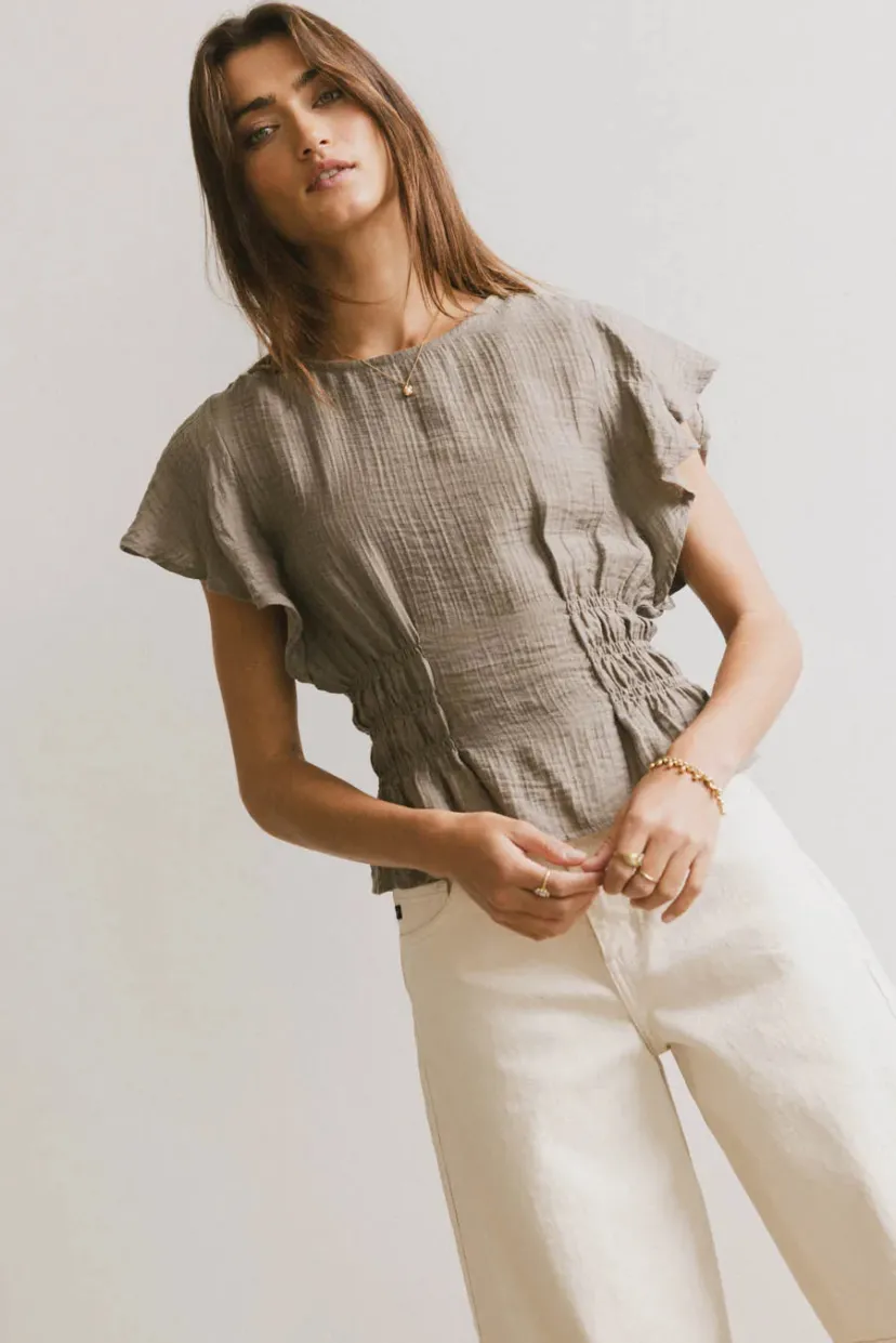 Tops | Blouses>Bohme Whit Smocked Blouse in Olive