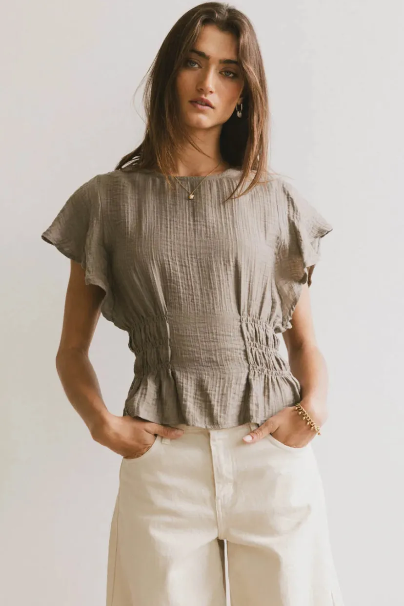 Tops | Blouses>Bohme Whit Smocked Blouse in Olive