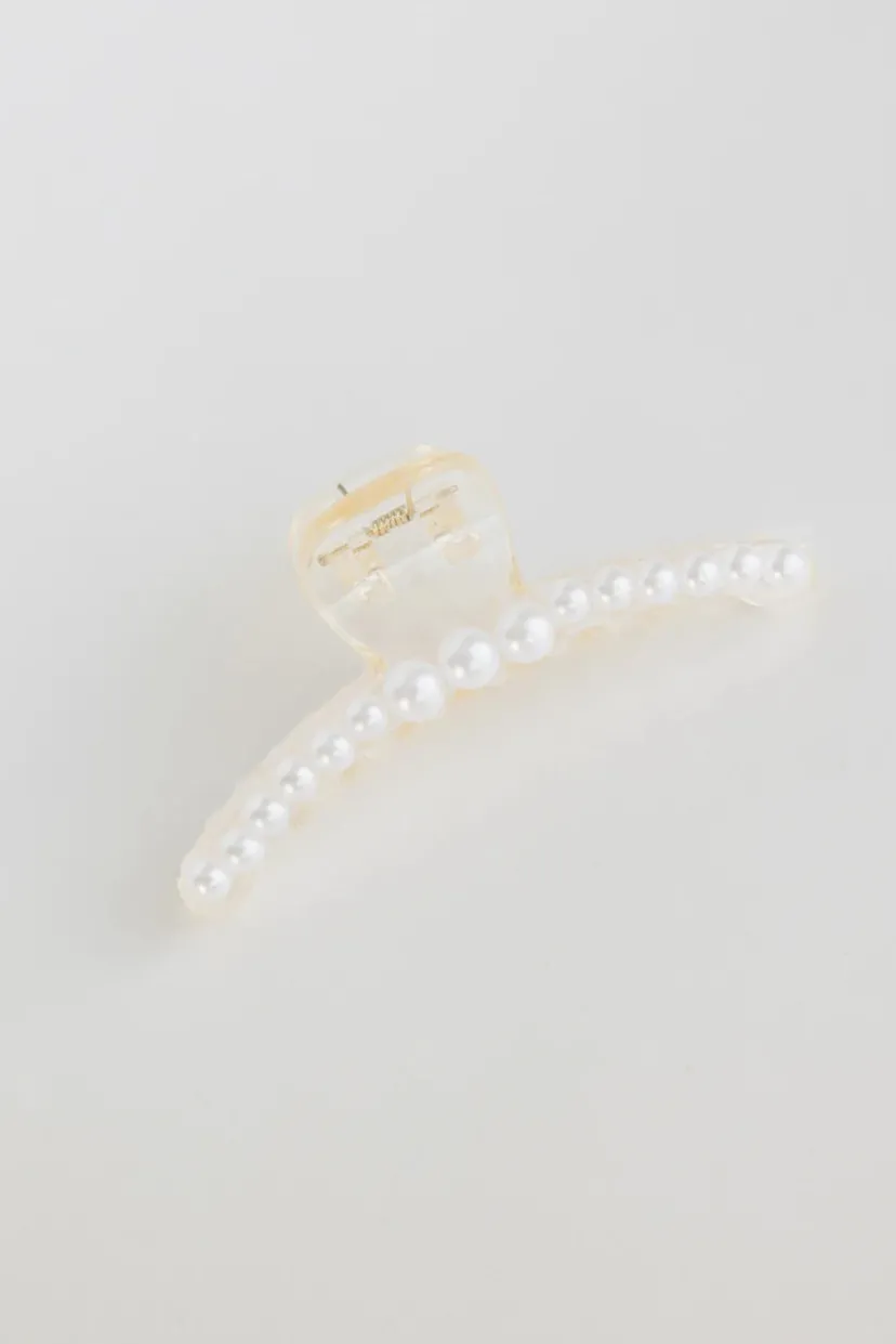 Hair Accessories>Bohme Pearl Claw Clip in Large White