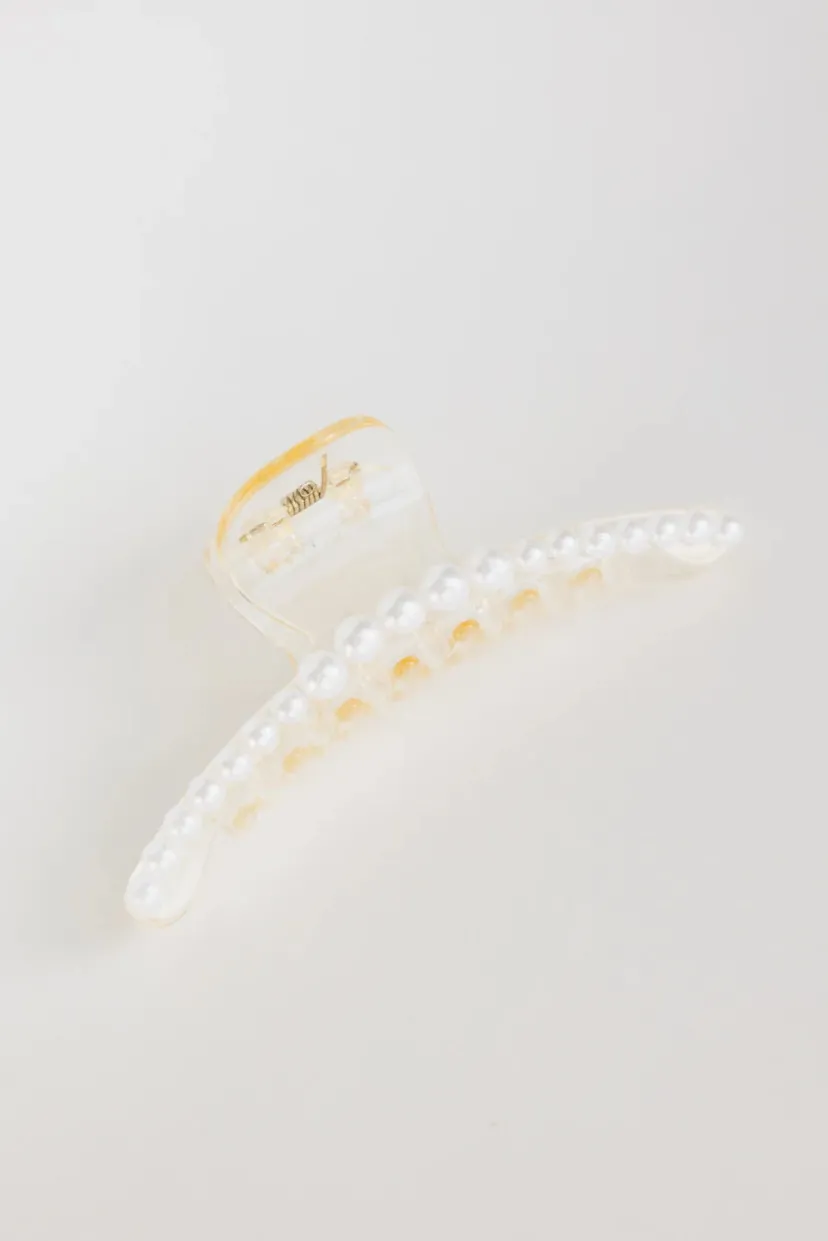 Hair Accessories>Bohme Pearl Claw Clip in Small White