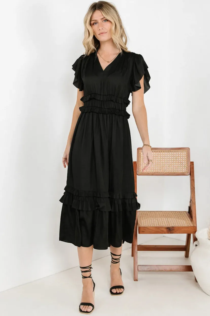 Dresses | Midi Dresses>Bohme Willa Ruffle Dress in Black