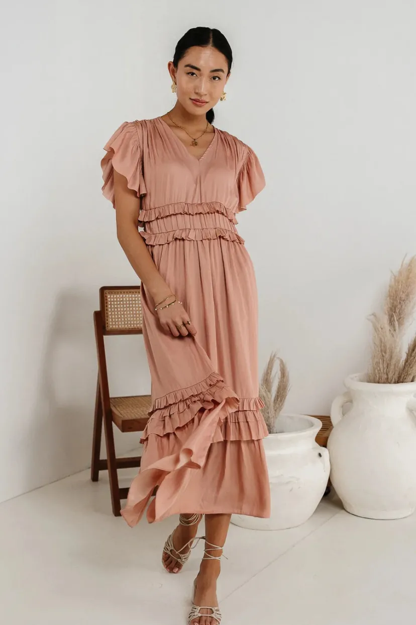 Dresses | Midi Dresses>Bohme Willa Ruffle Dress in Blush