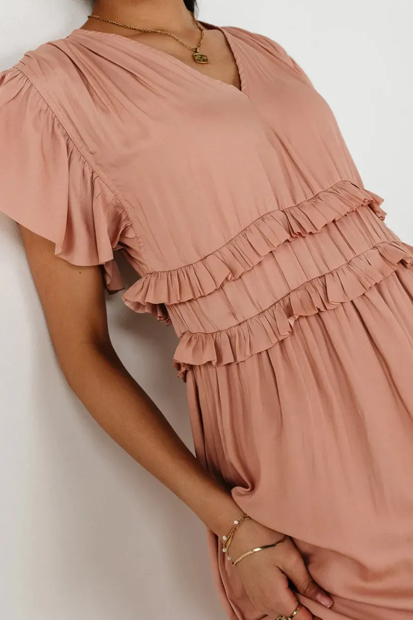 Dresses | Midi Dresses>Bohme Willa Ruffle Dress in Blush