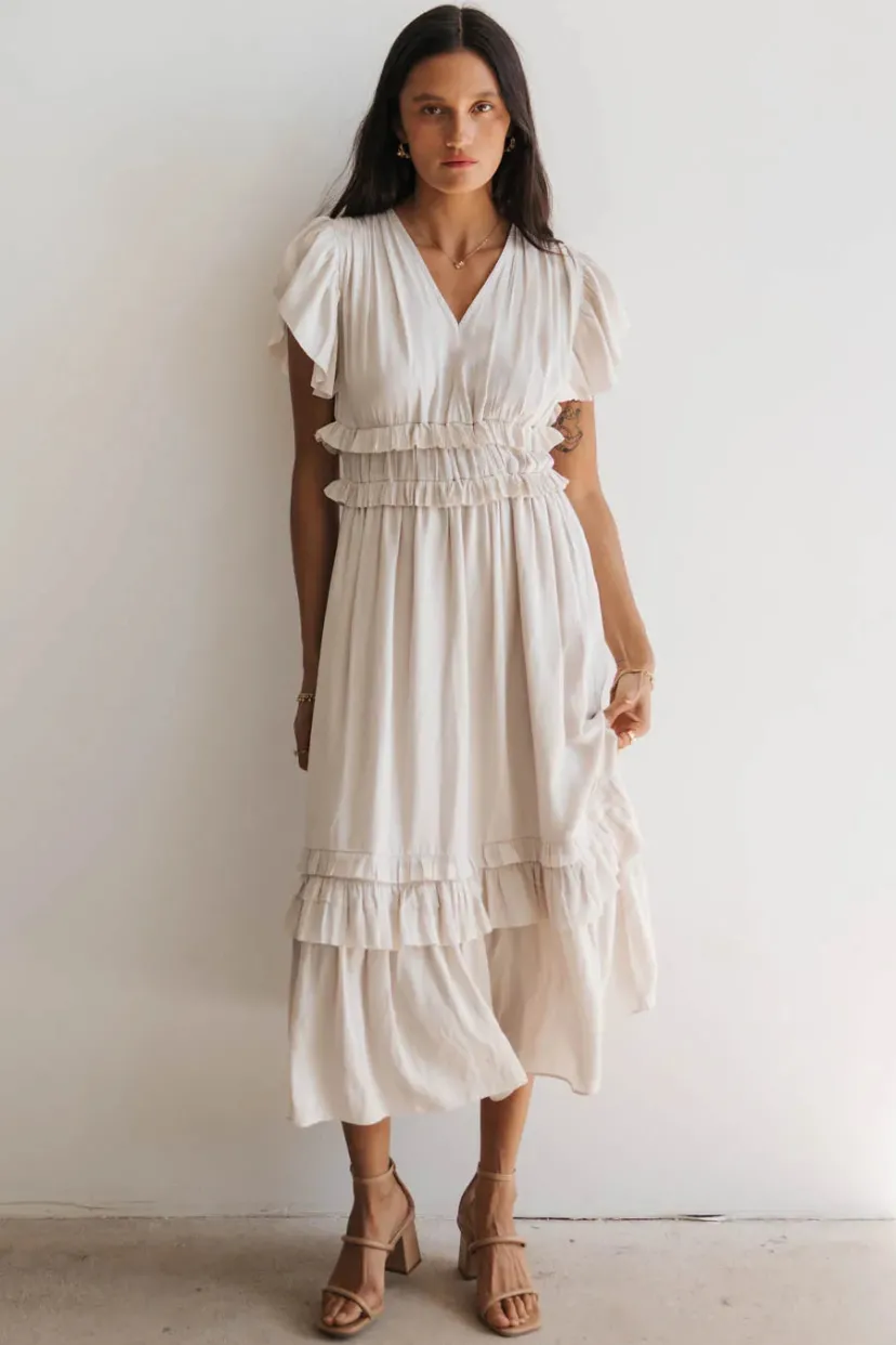 Dresses | Midi Dresses>Bohme Willa Ruffle Dress in Ivory