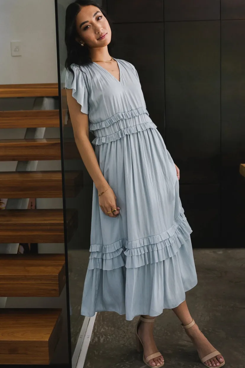 Dresses>Bohme Willa Ruffle Dress in Light Blue Lightblue