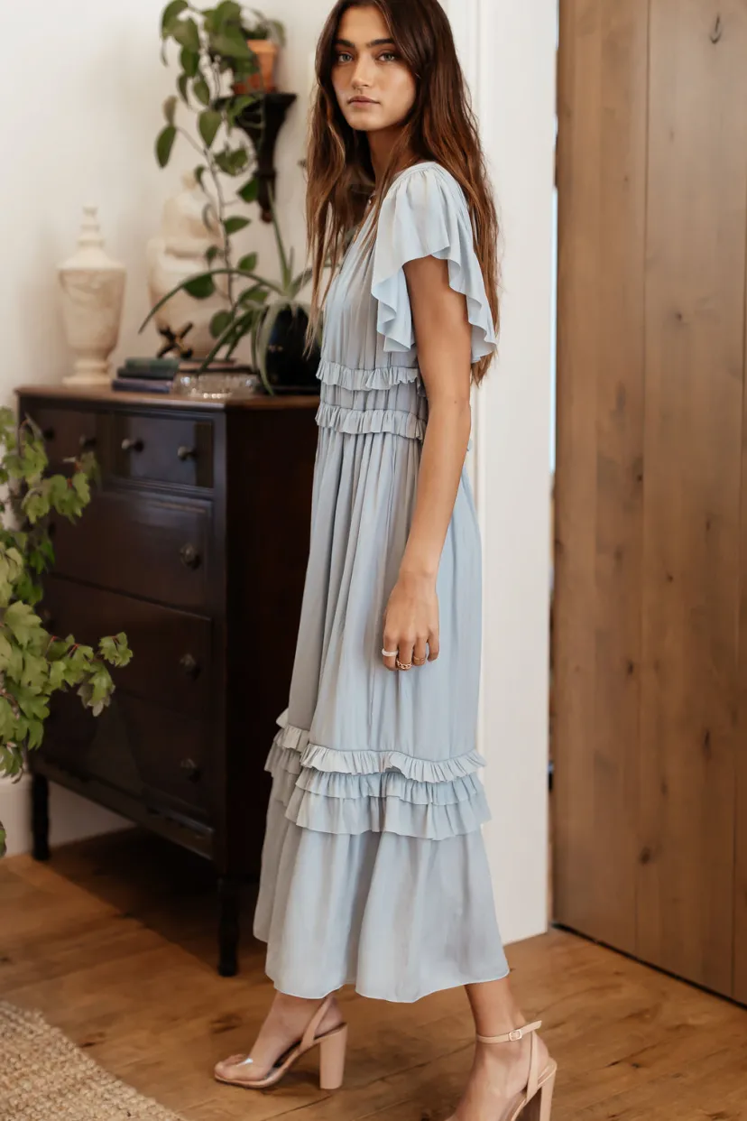 Dresses>Bohme Willa Ruffle Dress in Light Blue Lightblue