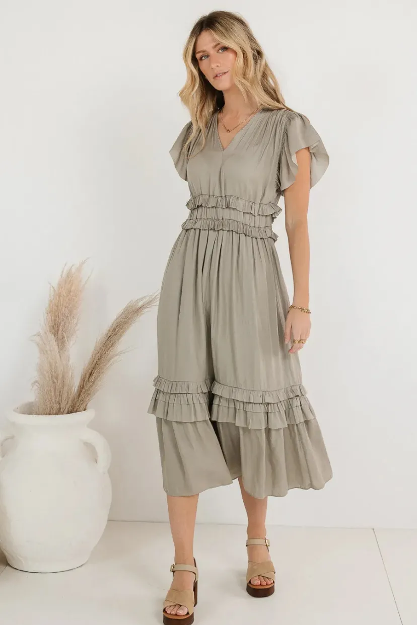 Dresses | Midi Dresses>Bohme Willa Ruffle Dress in Sage