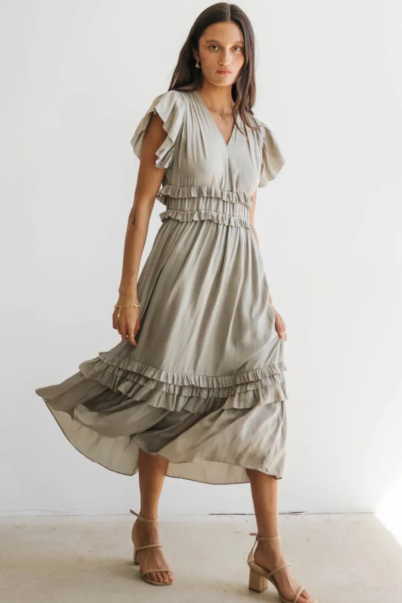 Dresses | Midi Dresses>Bohme Willa Ruffle Dress in Sage