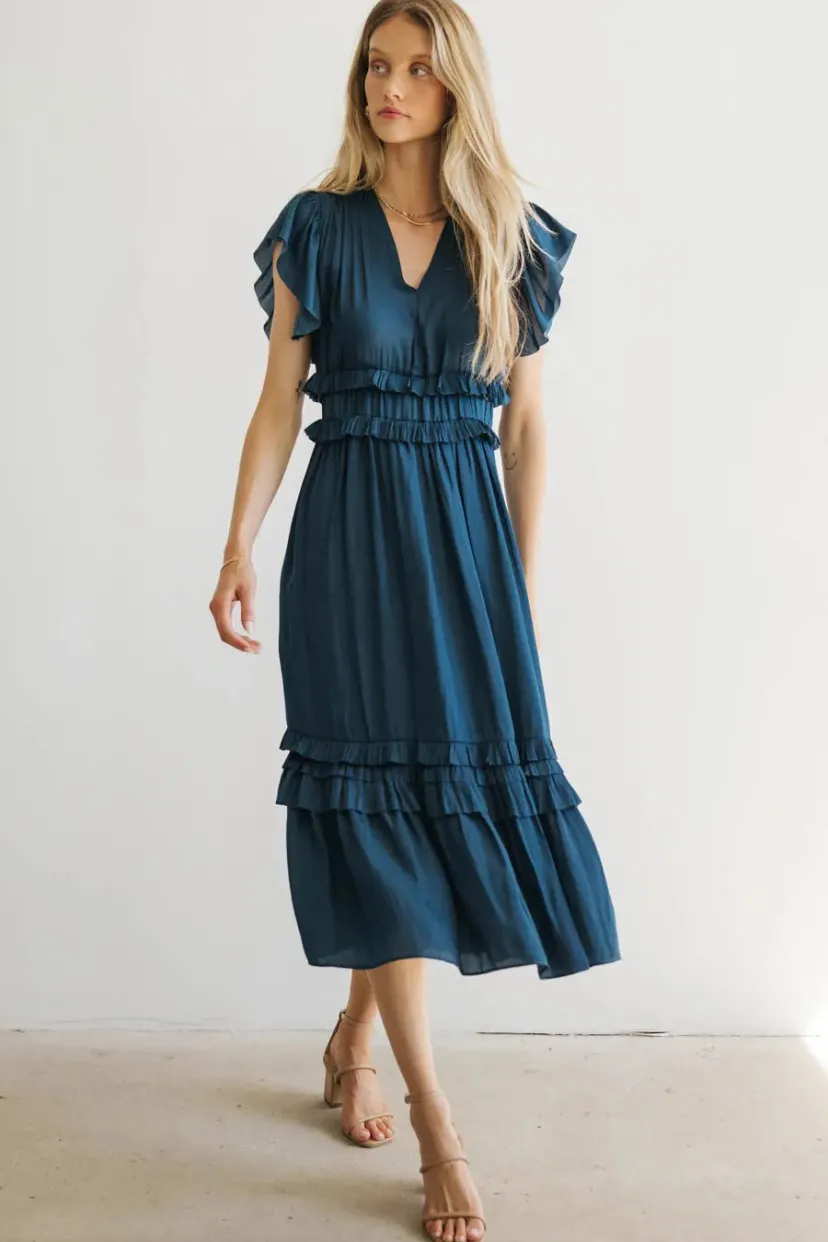 Dresses | Midi Dresses>Bohme Willa Ruffle Dress in Teal