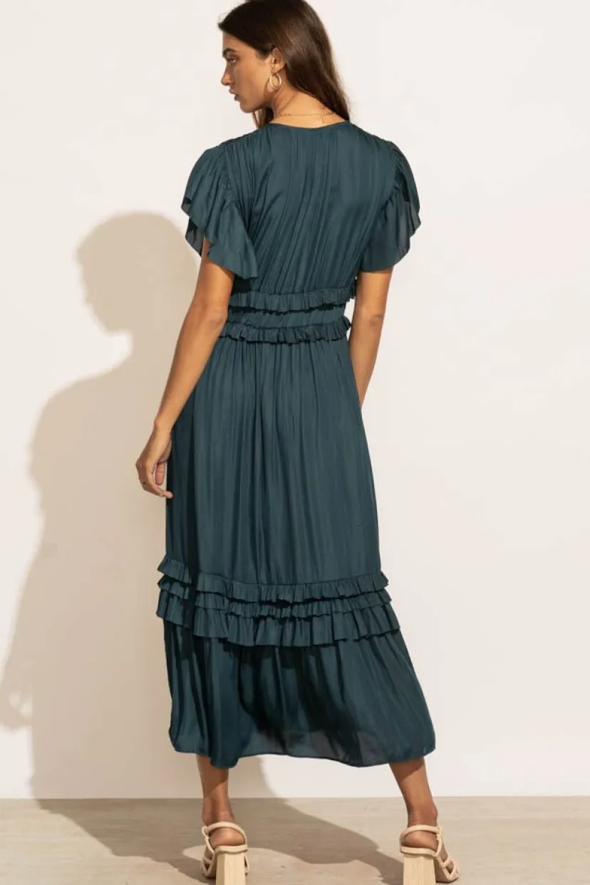 Dresses | Midi Dresses>Bohme Willa Ruffle Dress in Teal