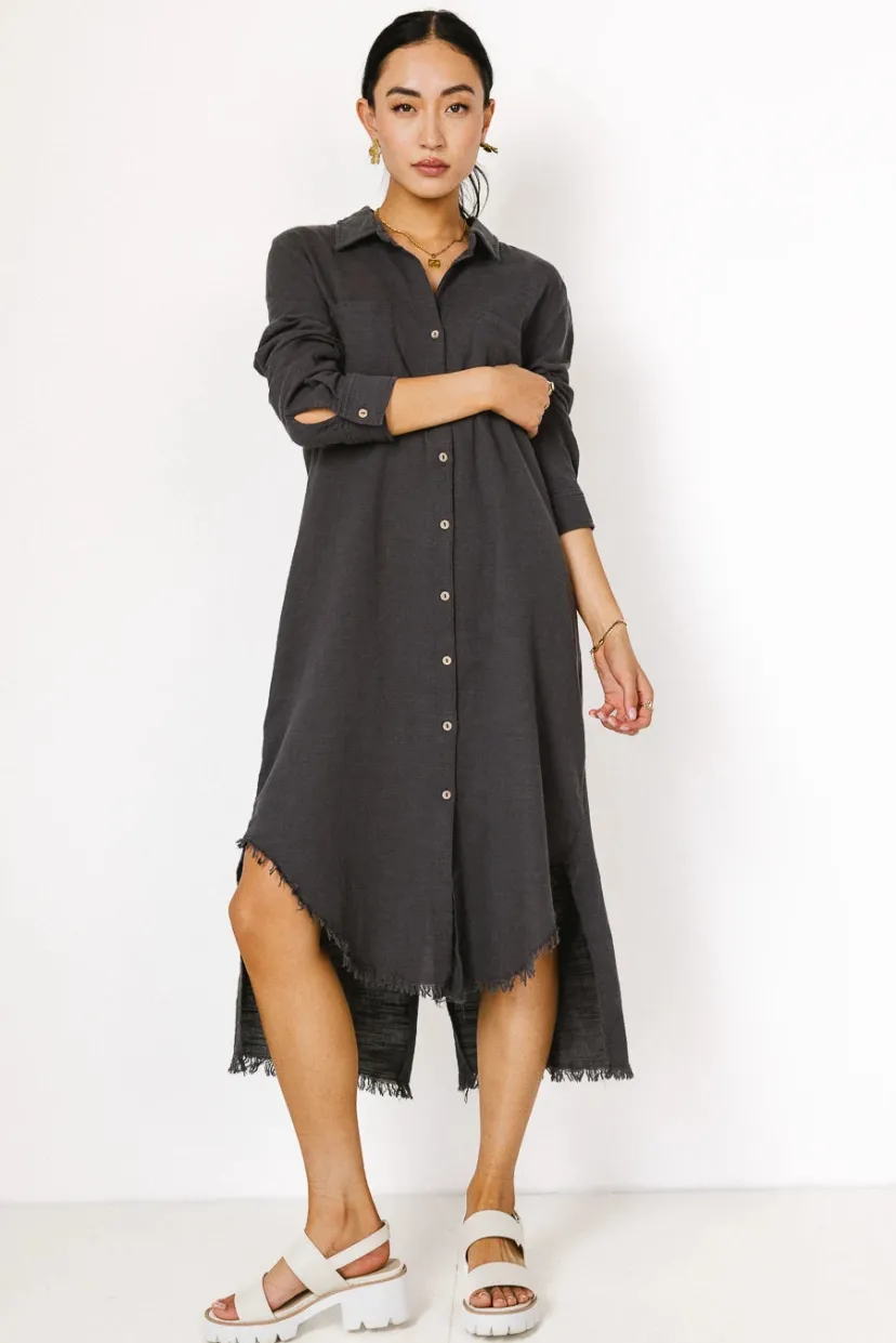 Dresses>Bohme Winnie Button Up Dress in Charcoal