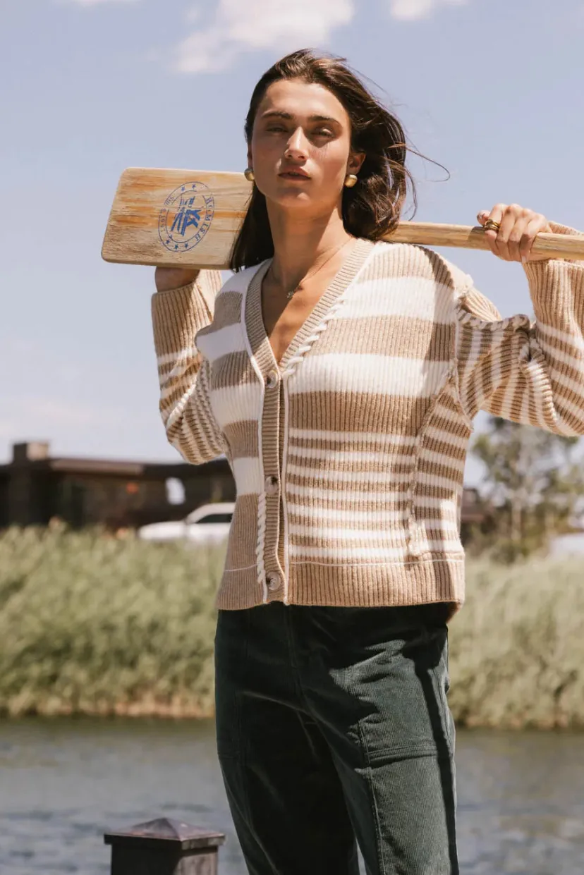 Sweaters | Cardigans>Bohme Yannah Striped Cardigan in Camel