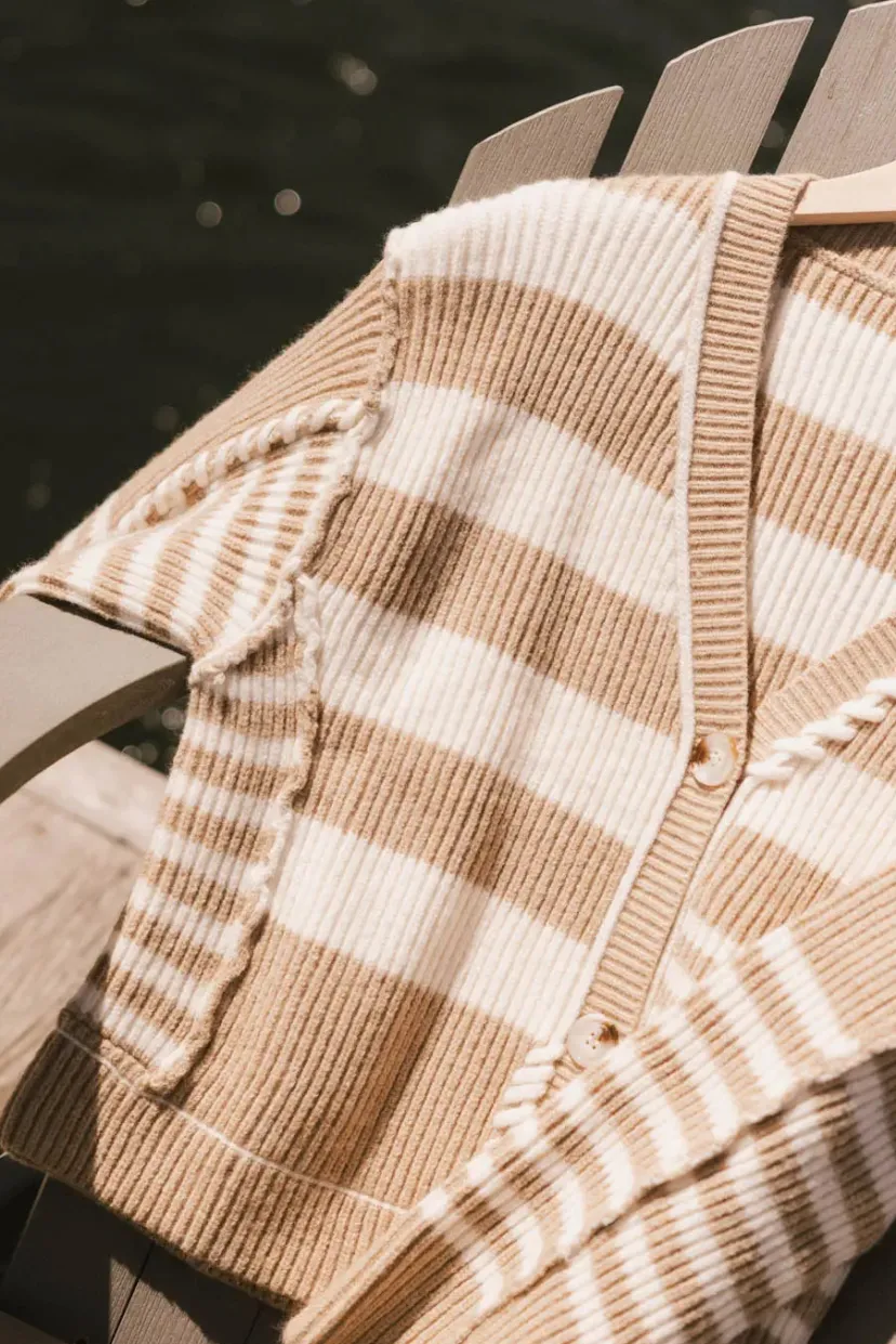 Sweaters | Cardigans>Bohme Yannah Striped Cardigan in Camel