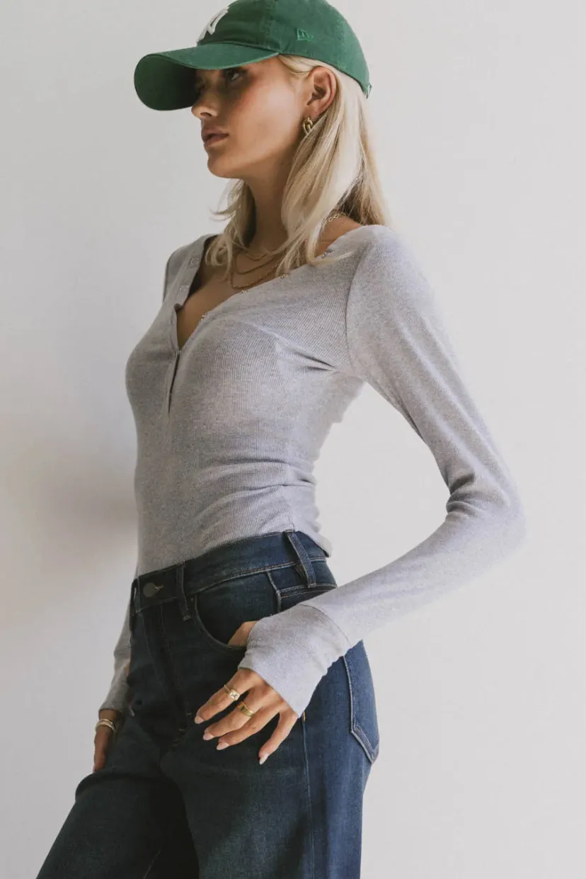 Tops | Essentials>Bohme Zela Ribbed Top in Heather Grey Heathergrey