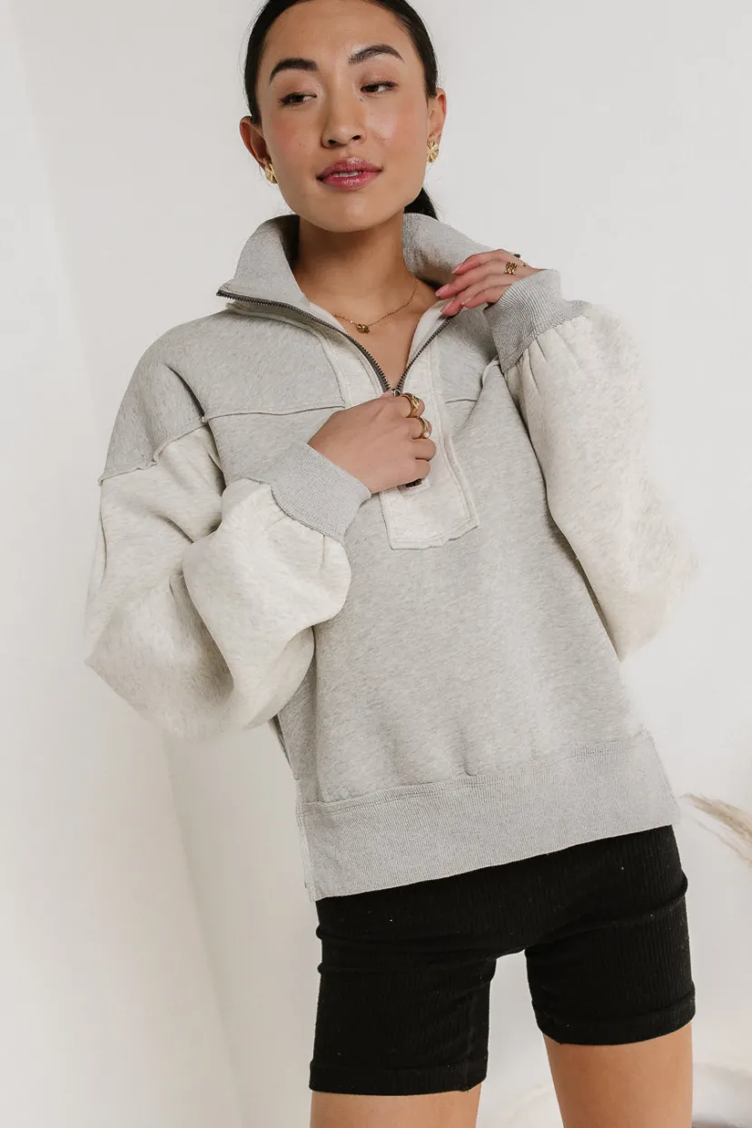 Tops | Sweaters>Bohme Zeya Half Zip Sweatshirt in Grey