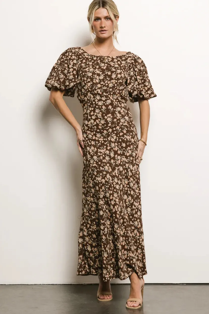 Dresses>Bohme Zuri Floral Dress in Mocha