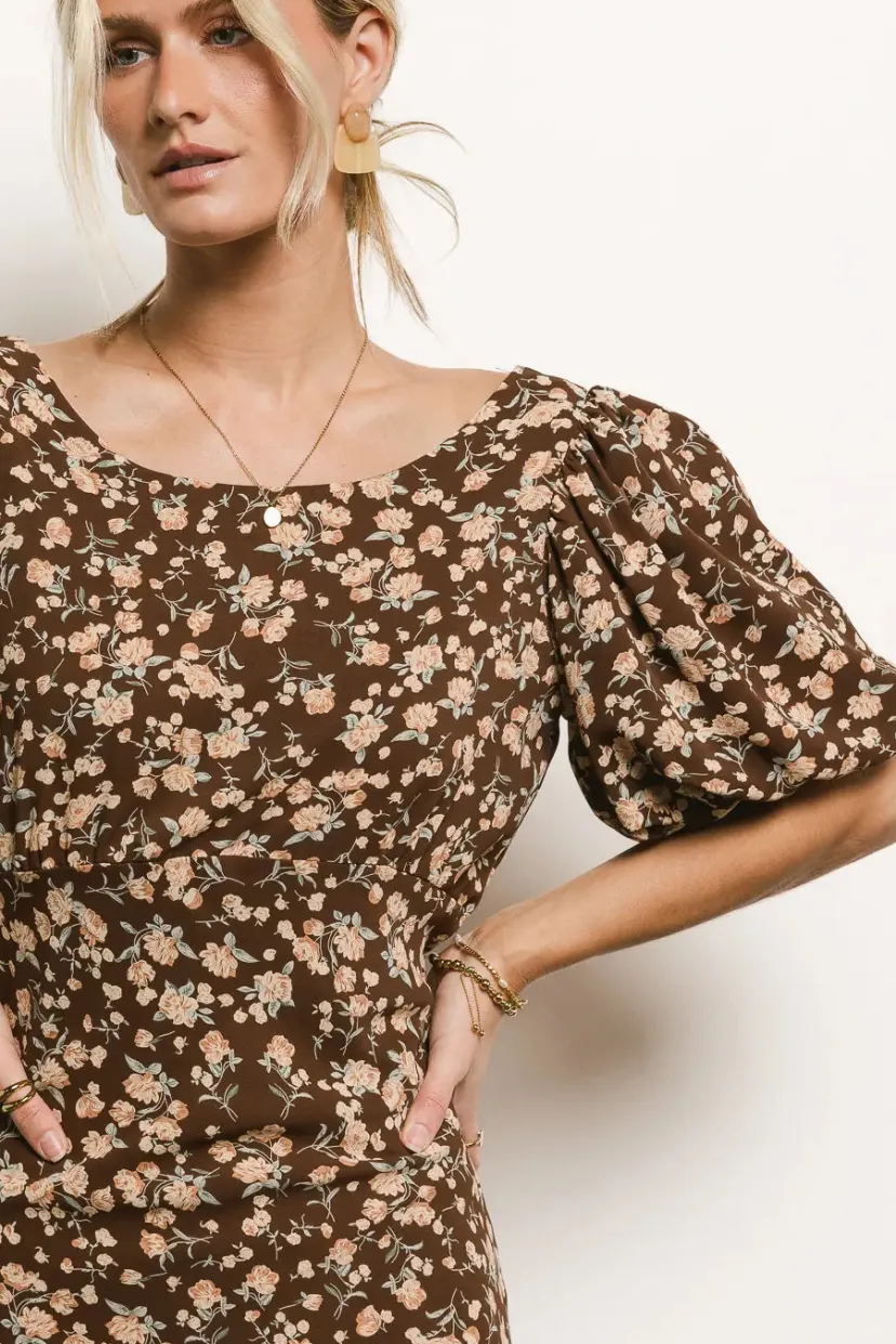 Dresses>Bohme Zuri Floral Dress in Mocha